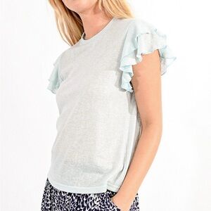 Molly Bracken Top Size XS Iridescent Knit Pastel Mint Green Tee w/ Ruffle Sleeve